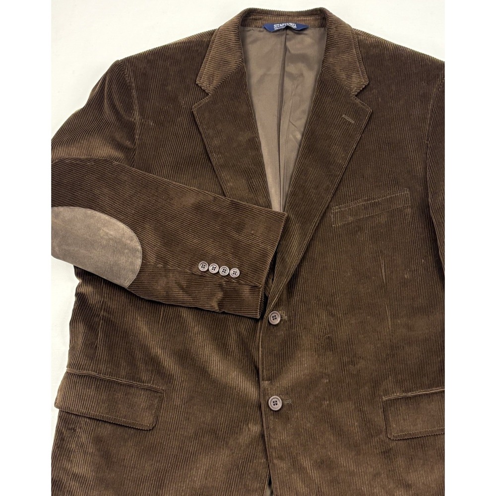 VTG Stafford Wide Wale Corduroy Suede Elbow Patches Brown Sport Coat 46R